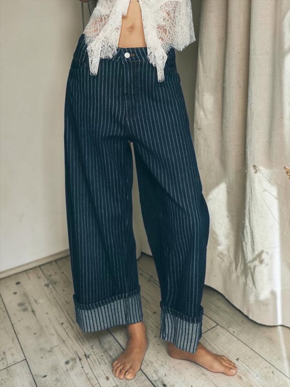 Anthropologie Pilcro The Kayden Railroad Striped Carpenter Barrel Jean 32 Crop